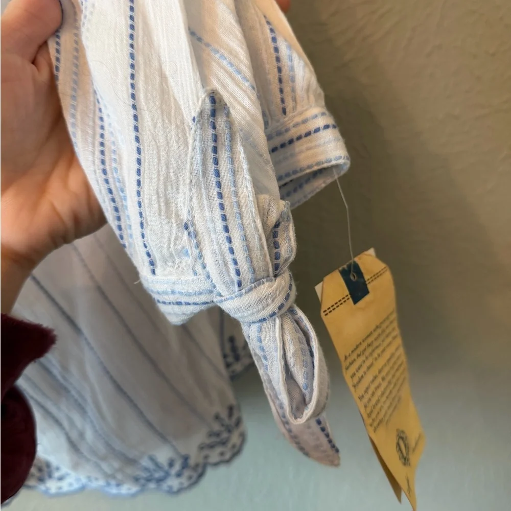 Off the shoulder Democracy Blue and White Striped Blouse - Picture 5 of 6